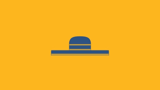 Kék kertész, farmer vagy mezőgazdasági munkás kalap ikon elszigetelt narancs alapon. 4K Videó mozgás grafikus animáció. - Felvétel, videó