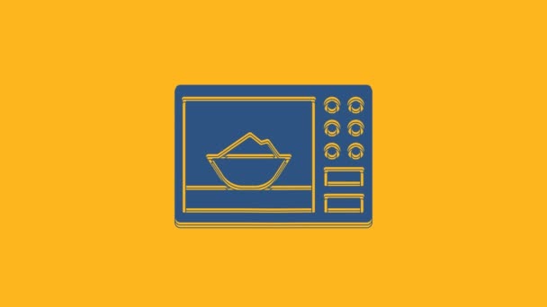 Blu Microonde icona del forno isolato su sfondo arancione. Icona elettrodomestici. Animazione grafica 4K Video motion. - Filmati, video