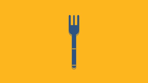 Icona Blue Fork isolata su sfondo arancione. Posate simbolo. Animazione grafica 4K Video motion. - Filmati, video