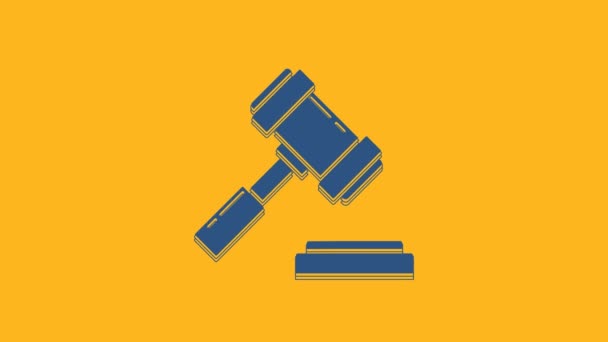 Blue Judge gavel icon isolated on orange background. Gavel for adjudication of sentences and bills, court, justice. Auction hammer. 4K Video motion graphic animation. - Felvétel, videó