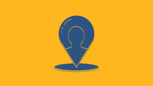 Kék térkép jelölő egy személy ikon sziluettjével, narancssárga alapon elszigetelve. GPS helymeghatározó szimbólum. 4K Videó mozgás grafikus animáció. - Felvétel, videó