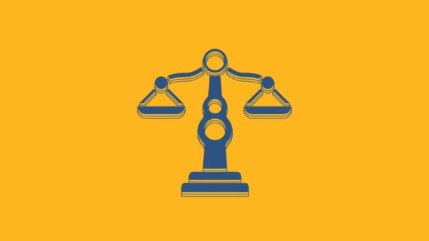 Blue Scales of justice icon isolated on orange background. Court of law symbol. Balance scale sign. 4K Video motion graphic animation. - Footage, Video