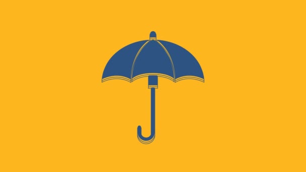 Blauwe paraplu pictogram geïsoleerd op oranje achtergrond. Waterdicht icoon. Bescherming, veiligheid, beveiligingsconcept. Waterbestendig symbool. 4K Video motion grafische animatie. - Video