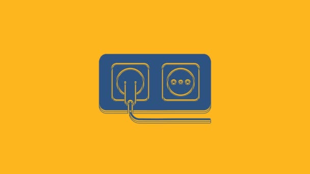 Blue Electrical outlet icon isolated on orange background. Power socket. Rosette symbol. 4K Video motion graphic animation. - Felvétel, videó
