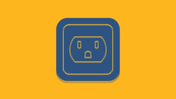 Blauwe stopcontact in het USA icoon geïsoleerd op oranje achtergrond. Stroomaansluiting. 4K Video motion grafische animatie. - Video