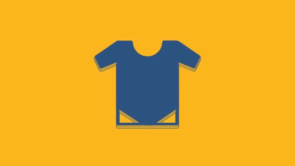 Blue Baby onesie ikoni eristetty oranssi tausta. Vauvan vaatteiden symboli. Poika pitää kylttiä. 4K Video motion graafinen animaatio. - Materiaali, video