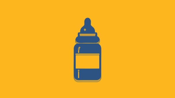 Blue Baby Flasche Symbol isoliert auf orangefarbenem Hintergrund. Fütterung Flaschensymbol. Milchflaschenschild. 4K Video Motion Grafik Animation. - Filmmaterial, Video