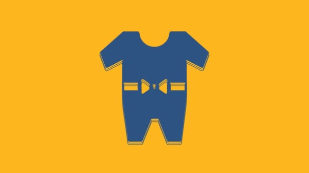 Blue Baby clothes icon isolated on orange background. Baby clothing for baby girl and boy. Baby bodysuit. 4K Video motion graphic animation. - Footage, Video