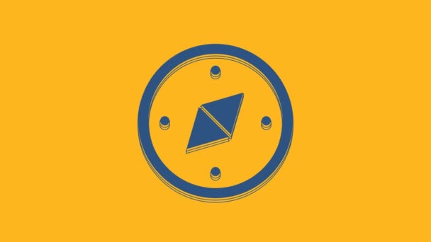 Blue Compass icon isolated on orange background. Windrose navigation symbol. Wind rose sign. 4K Video motion graphic animation. - Materiał filmowy, wideo