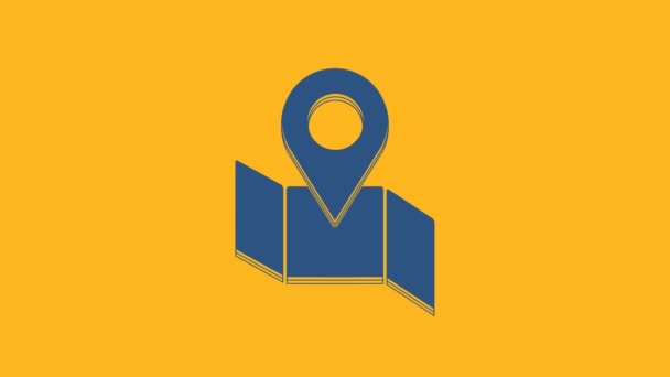 Niebiesko złożona mapa z ikoną znacznika lokalizacji na pomarańczowym tle. 4K Animacja graficzna ruchu wideo. - Materiał filmowy, wideo