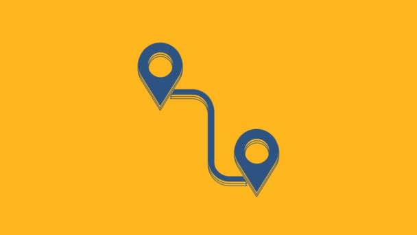 Icône de localisation Blue Route isolée sur fond orange. Panneau de pointeur de carte. Concept de chemin ou de route. Navigateur GPS. Animation graphique de mouvement vidéo 4K. - Séquence, vidéo