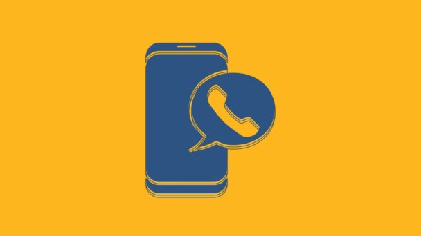 Blue Taxi oproep telefoon service pictogram geïsoleerd op oranje achtergrond. Taxi voor smartphone. 4K Video motion grafische animatie. - Video