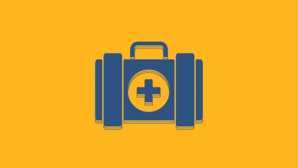 Blue Pet first aid kit icon isolated on orange background. Dog or cat paw print. Clinic box. 4K Video motion graphic animation. - Video