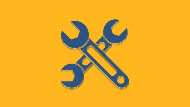 Blue Wrench icon isolated on orange background. Spanner icon. 4K Video motion graphic animation. - Footage, Video