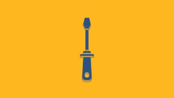 Ícone de chave de fenda azul isolado no fundo laranja. Símbolo da ferramenta de serviço. Animação gráfica em movimento de vídeo 4K. - Filmagem, Vídeo
