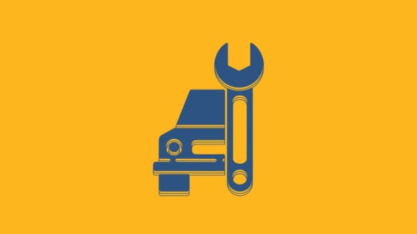 Blue Car service icon isolated on orange background. Auto mechanic service. Repair service auto mechanic. Maintenance sign. 4K Video motion graphic animation. - Video