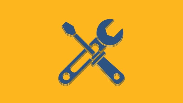 Chave de fenda azul e chave de ferramentas ícone isolado no fundo laranja. Símbolo da ferramenta de serviço. Animação gráfica em movimento de vídeo 4K. - Filmagem, Vídeo