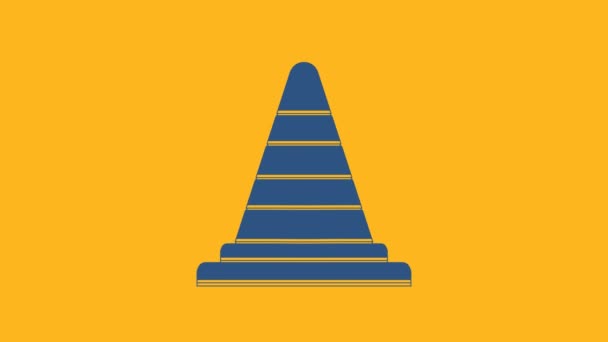 Icono de cono de tráfico azul aislado sobre fondo naranja. Animación gráfica de vídeo 4K. - Metraje, vídeo