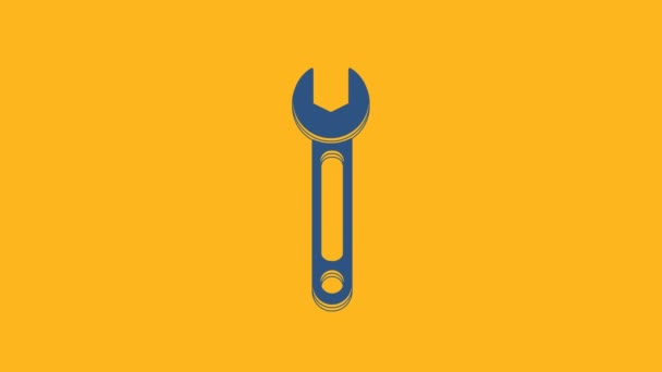 Ikona Blue Wrench odizolowana na pomarańczowym tle. Ikona klucza. 4K Animacja graficzna ruchu wideo. - Materiał filmowy, wideo