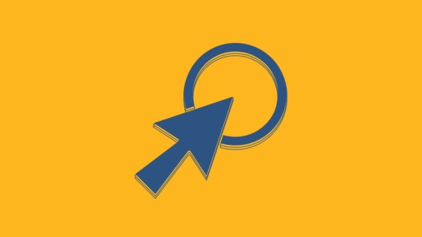 Icona del cursore freccia blu isolata su sfondo arancione. Animazione grafica 4K Video motion. - Filmati, video