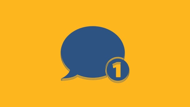 Blue Speech bulle icône de chat isolé sur fond orange. Icône de message. Communication ou commentaire chat symbole. Animation graphique de mouvement vidéo 4K. - Séquence, vidéo
