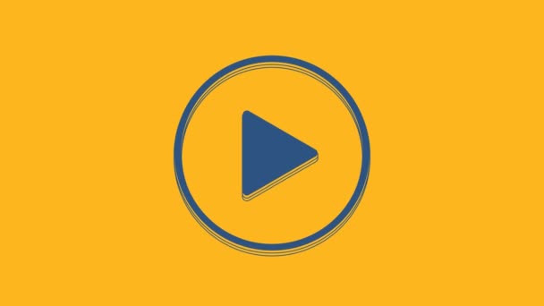 Kék Play kör ikon elszigetelt narancs háttér. 4K Videó mozgás grafikus animáció. - Felvétel, videó