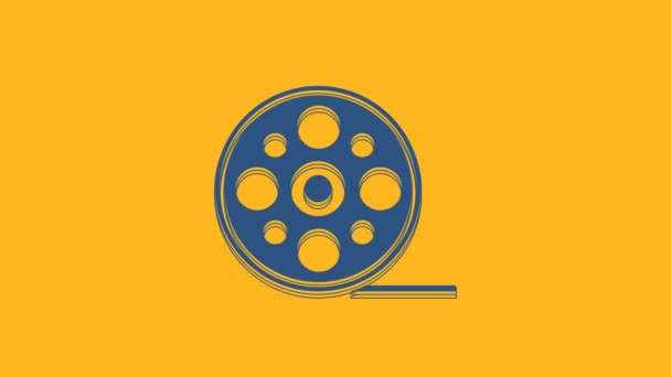 Blue Film reel icoon geïsoleerd op oranje achtergrond. 4K Video motion grafische animatie. - Video
