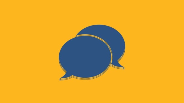 Blue Speech bel chat pictogram geïsoleerd op oranje achtergrond. Bericht icoon. Communicatie of commentaar chat symbool. 4K Video motion grafische animatie. - Video