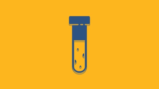 Blue Test tube and flask chemical laboratory test icon isolated on orange background. Laboratory glassware sign. 4K Video motion graphic animation. - Footage, Video