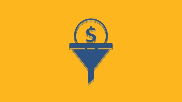 Ікона управління синім свинцем ізольована на помаранчевому тлі. Фуннель з грошима. Ціль бізнес-концепції клієнта. 4K Відеографічна анімація. - Кадри, відео