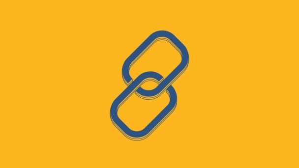 Icono de eslabón de cadena azul aislado sobre fondo naranja. Enlace único. Animación gráfica de vídeo 4K. - Imágenes, Vídeo
