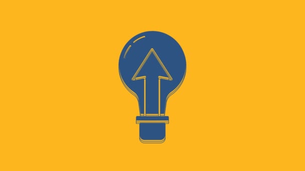 Ícone de lâmpada azul isolado no fundo laranja. Símbolo de energia e ideia. Lâmpada elétrica. Animação gráfica em movimento de vídeo 4K. - Filmagem, Vídeo