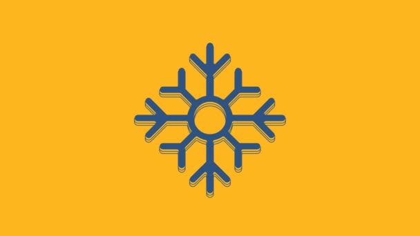 Blue Snowflake icon isolated on orange background. Merry Christmas and Happy New Year. 4K Video motion graphic animation. - Filmati, video