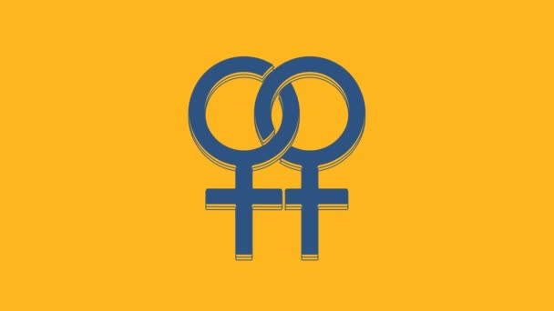 Ícone de símbolo de gênero feminino azul isolado no fundo laranja. Símbolo de Vénus. O símbolo de um organismo feminino ou mulher. Animação gráfica em movimento de vídeo 4K. - Filmagem, Vídeo