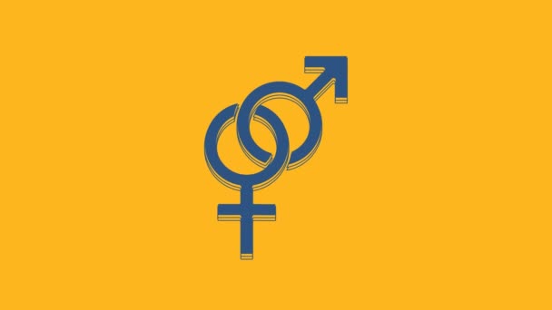 Μπλε Φύλο εικονίδιο απομονώνονται σε πορτοκαλί φόντο. Σύμβολα ανδρών και γυναικών. Σεξ σύμβολο. 4K Γραφική κίνηση κίνησης βίντεο. - Πλάνα, βίντεο