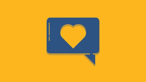 Blue Like and heart icon isolated on orange background. Counter Notification Icon. Follower Insta. 4K Video motion graphic animation. - Filmati, video