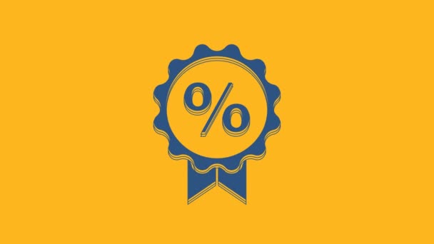 Blue Discount percent tag icon isolated on orange background. Shopping tag sign. Special offer sign. Discount coupons symbol. 4K Video motion graphic animation. - Felvétel, videó