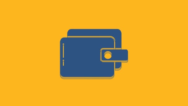 Blue Wallet icon isolated on orange background. Purse icon. Cash savings symbol. 4K Video motion graphic animation. - Video
