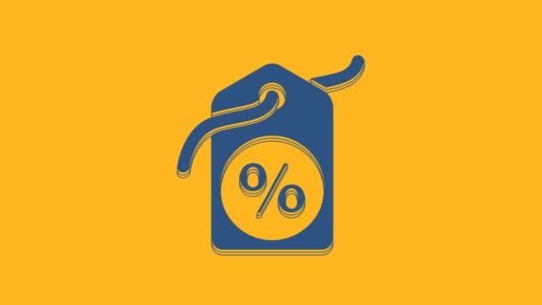 Blue Discount percent tag icon isolated on orange background. Shopping tag sign. Special offer sign. Discount coupons symbol. 4K Video motion graphic animation. - Filmagem, Vídeo