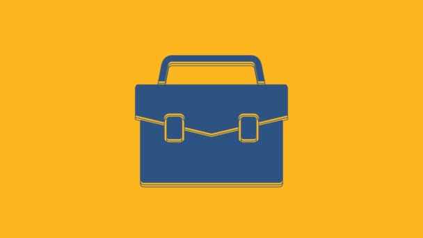 Blue Briefcase icon isolated on orange background. Business case sign. Business portfolio. 4K Video motion graphic animation. - Imágenes, Vídeo