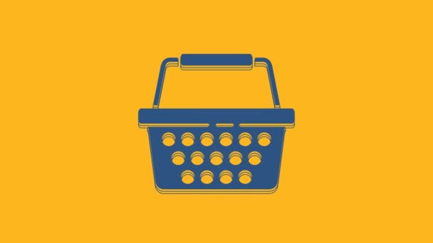 Modrý Nákupní košík ikona izolované na oranžovém pozadí. Online nákupní koncept. Podpis doručovací služby. Symbol nákupního košíku. Grafická animace pohybu videa 4K. - Záběry, video