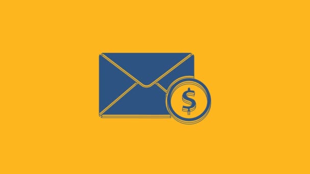 Blue Envelope with coin dollar symbol icon isolated on orange background. Salary increase, money payroll, compensation income. 4K Video motion graphic animation. - Footage, Video