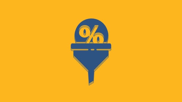 Kék ólom menedzsment ikon elszigetelt narancs alapon. Tölcsér kedvezményes százalékkal. Célpont ügyfél üzleti koncepció. 4K Videó mozgás grafikus animáció. - Felvétel, videó