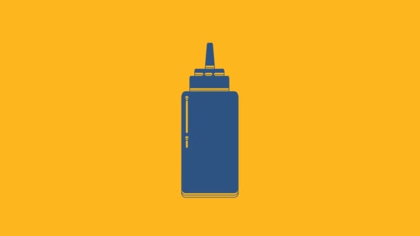 Kék szósz palack ikon elszigetelt narancssárga alapon. Ketchup, mustár és majonézes üvegek szósszal a gyorskajához. 4K Videó mozgás grafikus animáció. - Felvétel, videó