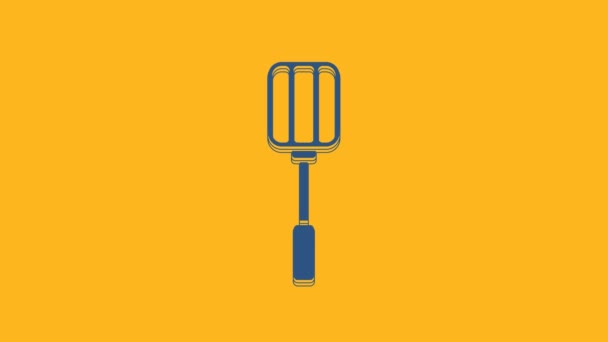 Blue Spatula icon isolated on orange background. Kitchen spatula icon. BBQ spatula sign. Barbecue and grill tool. 4K Video motion graphic animation. - Footage, Video