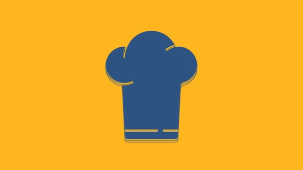Chapeau Blue Chef icône isolée sur fond orange. Symbole de cuisson. Chapeau de cuisine. Animation graphique de mouvement vidéo 4K. - Séquence, vidéo