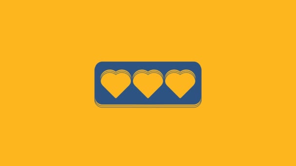 Blue Like and heart icon isolated on orange background. Counter Notification Icon. Follower Insta. 4K Video motion graphic animation. - Imágenes, Vídeo
