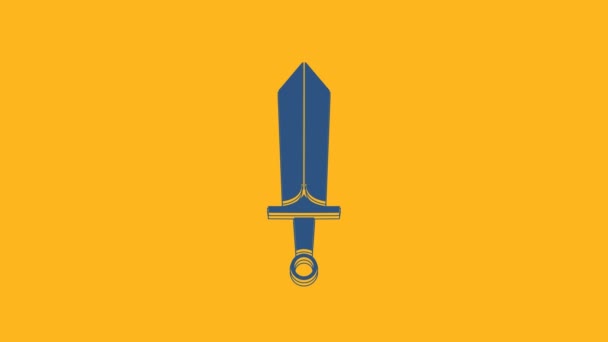 Blue Sword for game icon isolated on orange background. 4K Video motion graphic animation. - Materiaali, video