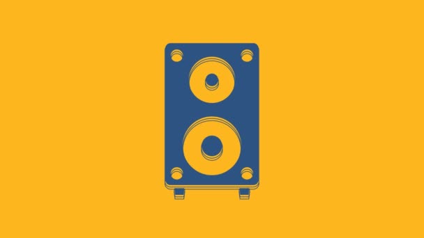 Blue Stereo speaker icon isolated on orange background. Sound system speakers. Music icon. Musical column speaker bass equipment. 4K Video motion graphic animation. - Felvétel, videó