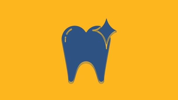 Иконка синего отбеливания зубов изолирована на оранжевом фоне. Символ зуба для стоматологической клиники или стоматологического медицинского центра. Видеографическая анимация 4K. - Кадры, видео
